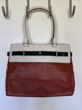 Kate Spade Brown Black White Colorblock Leather Satchel | Rare Style